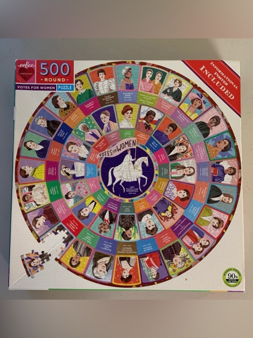 EEBOO Votes For Women Round Circle 500 Piece Jigsaw Puzzle Suffrage COMPLETE